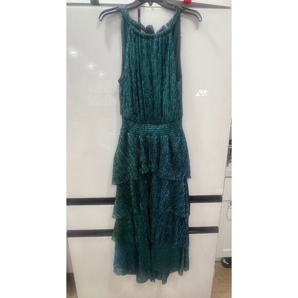 1.State Womens Green Metallic Tiered Halter Midi Dress M - Picture 5 of 8